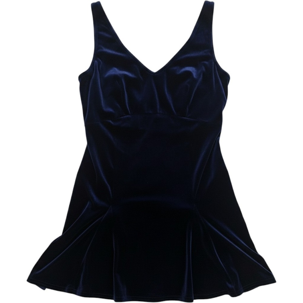 Victorias Secret Navy Blue Velvet‎ Slip Dress V-Neck Flare Mini L
